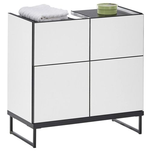 Mid.you Waschbeckenunterschrank , Weiß, Schwarz , Holzwerkstoff , 60x59.4x31 cm , Made in EU , stehend , Badezimmer, Badezimmerschränke,