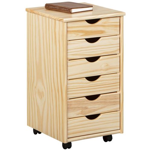 Mid.you Rollcontainer Interlink Nils 30600300 , Kiefer , Holz , Kiefer , massiv , 6 Schubladen , 35x66x39 cm , Arbeitszimmer, Container, Rollcontainer