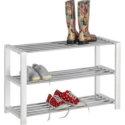 Carryhome Schuhregal , Weiß, Chrom , Metall, Holzwerkstoff , 80x50x30 cm , Typenauswahl , Garderobe, Schuhaufbewahrung, Schuhregale