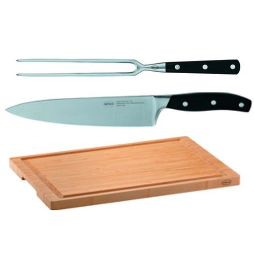 Rösle Tranchierset , Schwarz , Holz, Metall , Bambus , 33.5x3.5x40 cm , rostfrei , Kochen, Küchenmesser, Fleischmesser