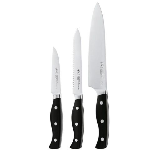 Rösle Messerset Pura , Metall , 3-teilig , 16x38x2.5 cm , ergonomischer Griff , Kochen, Küchenmesser, Messersets