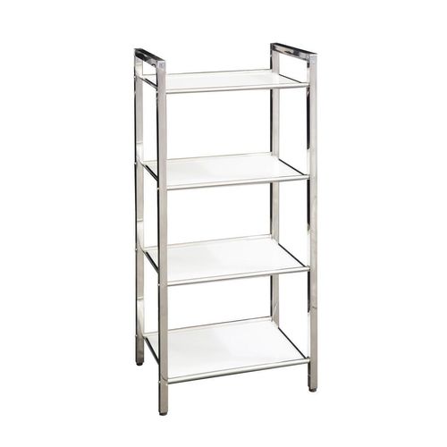Regal , Weiß, Edelstahl , Metall, Glas , 4 Fächer , 30x87x40.5 cm , Wohnzimmer, Regale, Bücherregale