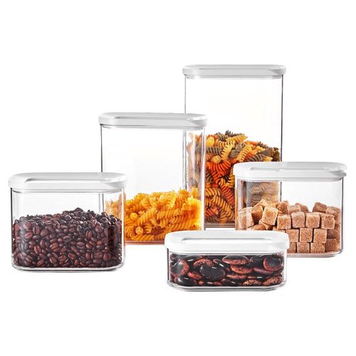 Mepal Vorratsdosenset Modula , Klar, Weiß , Kunststoff , 5-teilig , 0,425 L , 27.5x14.8 cm , BPA-frei , stapelbar , Küchenzubehör, Vorratsbehälter,