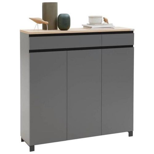 Dieter Knoll Schuhschrank Dieter Knoll , Grau, Eiche , Metall , Balkeneiche , furniert , 8 Fächer , 2 Schubladen , 125x126x37 cm , Goldenes M, Made in