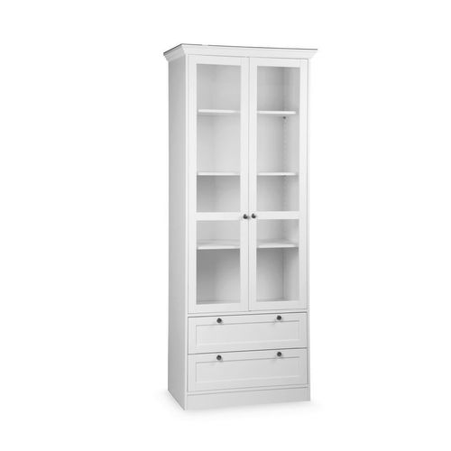 Carryhome Vitrine , Weiß , Metall , 3 Fächer , 2 Schubladen , 80x200x45 cm , Beimöbel erhältlich , Wohnzimmer, Wohnwände, Vitrinenschränke