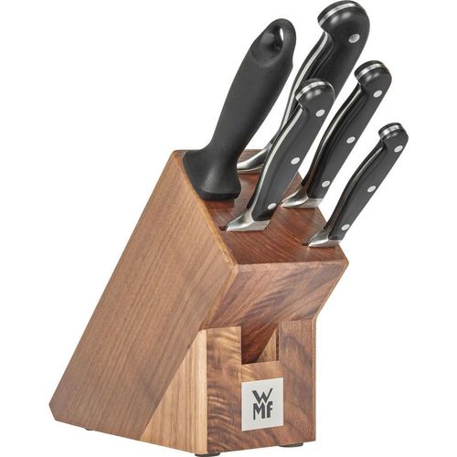 WMF Messerblock Spitzenklasse Plus , Braun, Edelstahl , Holz, Metall , 6-teilig , Walnuss , 19.5x14.5x36 cm , Made in Germany , Kochen, Küchenmesser,