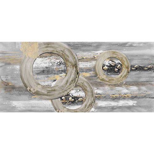 Monee Ölgemälde , Grau, Weiß, Gold , Holz, Textil , Kiefer , massiv , Abstraktes , rechteckig , 120x55 cm , handgemalt, Keilrahmen , Bilder und