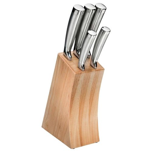 Justinus Messerblock Steel Edition No. 1 , Edelstahl , Holz, Metall , 6-teilig , 21x8.2x30 cm , Kochen, Küchenmesser, Messersets