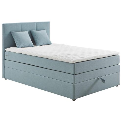 Welnova Boxspringbett , Hellblau , Textil , H3 , Höhe ca. 17 cm , 120x200 cm , gepolstertes Kopfteil , Kinder- & Jugendzimmer, Jugendmöbel,