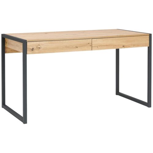 Mid.you Schreibtisch , Schwarz, Eiche Artisan , Metall, Holzwerkstoff , 2 Schubladen , rechteckig , Flachrohr , 70x75x140 cm , Bsci , Stauraum ,