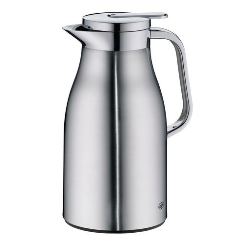 Alfi Isolierkanne Skyline , Silber , Metall , Uni , 1,0 L , doppelwandig, Ausgießer, lebensmittelecht, 100% dicht, Glaskolben, abnehmbarer Deckel,
