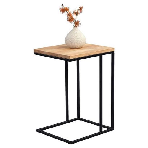 Beistelltisch , Schwarz, Eiche , Holz, Metall , Wildeiche , massiv , rechteckig , C-Form , 38x62x43 cm , einfacher Aufbau , Wohnzimmer,