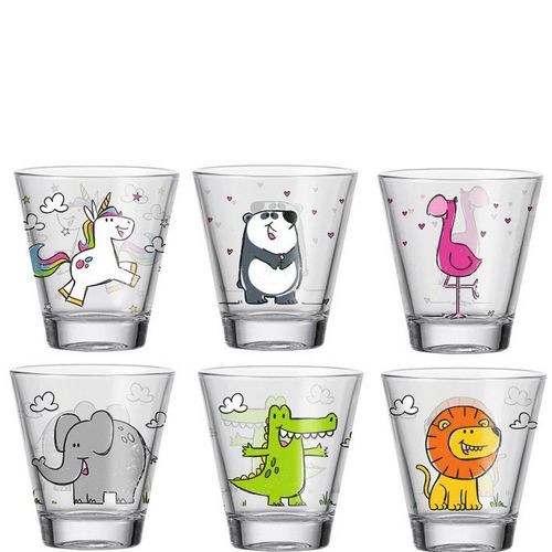 Leonardo Kinder-Gläserset Bambini , Transparent, Mehrfarbig , 6-teilig , 120 ml , 8.5x9x8.5 cm , Essen & Trinken, Gläser, Gläser-Sets