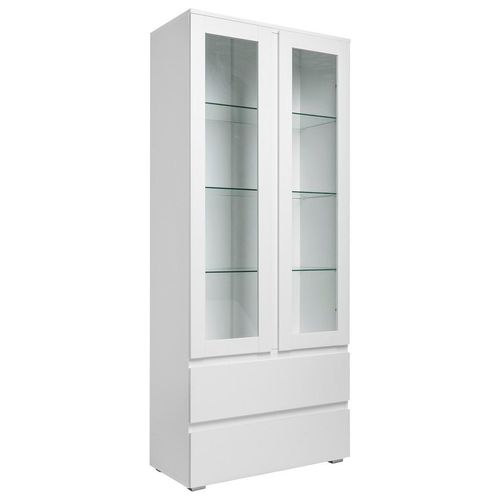 Mid.you Vitrine , Weiß , Glas , 3 Fächer , 2 Schubladen , 80x191x40 cm , Wohnzimmer, Wohnwände, Vitrinenschränke
