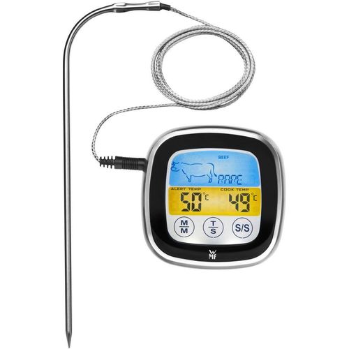 WMF Bratenthermometer , Schwarz, Edelstahl , Metall, Kunststoff , 19x8.5x4 cm , Timerfunktion , Kochen, Küchenhelfer, Kochthermometer