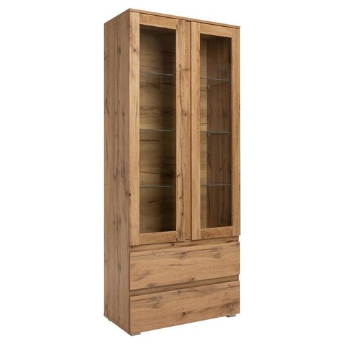 Mid.you Vitrine , Eiche , Glas , 3 Fächer , 2 Schubladen , 80x191x40 cm , Wohnzimmer, Wohnwände, Vitrinenschränke
