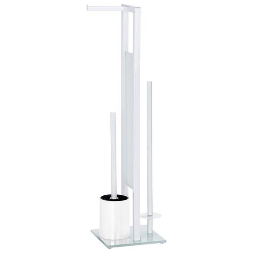 Wenko Wc-Bürstenkombination Rivalta , Weiß , Metall , 18x70x23 cm , Bürstenkopf austauschbar, Ersatzrollenhalter, Papierhalter , Badezimmer, WC