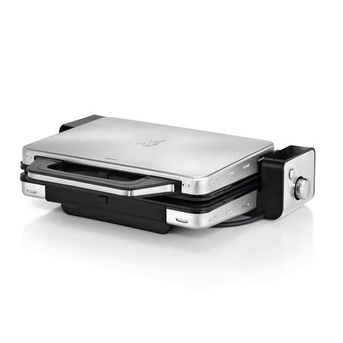 WMF Kontaktgrill Lono , Schwarz, Silber , Metall , 13.6x36.6x45 cm , herausnehmbare Fettauffangschale, Betriebskontrollleuchte, Grillplatten