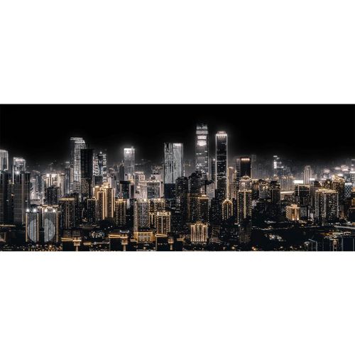 Monee Glasbild , Schwarz, Gold , Glas , Städte , rechteckig , 125x50 cm , Fotografie, einfache und schnelle Anbringung , Bilder und Zubehör,