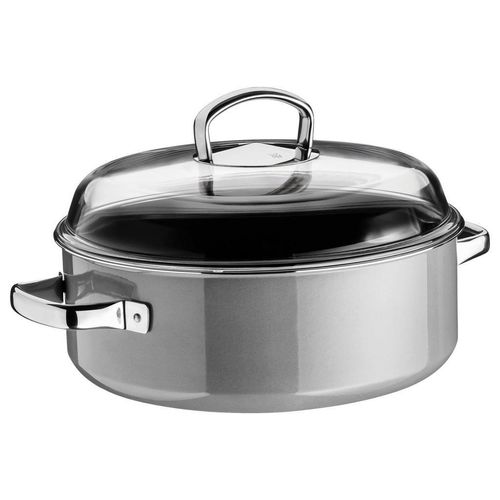 WMF Schmortopf Fusiontec , Grau , Metall , 5,9 L , rund , Made in Germany , breiter Schüttrand , Kochen, Töpfe, Schmortöpfe