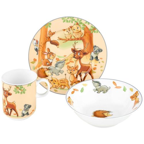 Ritzenhoff Breker Kindergeschirrset Waldtiere , Mehrfarbig , Keramik , 3-teilig , 20x11x20 cm , lebensmittelecht , Füttern, Kindergeschirr