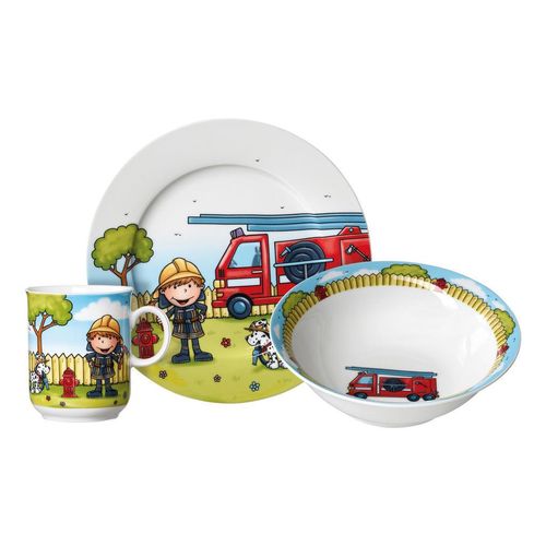 Ritzenhoff Breker Kindergeschirrset Feuerwehrmann , Mehrfarbig , Keramik , 3-teilig , 20x11x20 cm , Füttern, Kindergeschirr