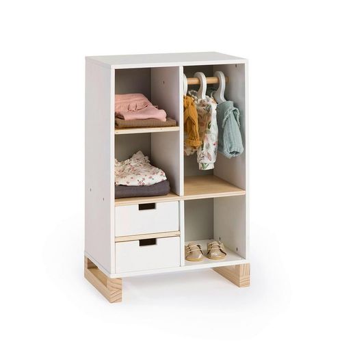 Musterkind Puppenkleiderschrank Viola , weiß/natur/grau , Holz , 20x50x32 cm , EN 71, CE , Spielzeug, Kinderspielzeug, Puppen & Puppenzubehör,