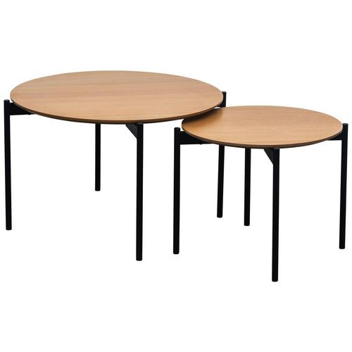 Mid.you Satztisch , Natur, Schwarz , Metall, Holzwerkstoff , 2-teilig , furniert , rund , 70x50x45 cm , Wohnzimmer, Wohnzimmertische, Satztische