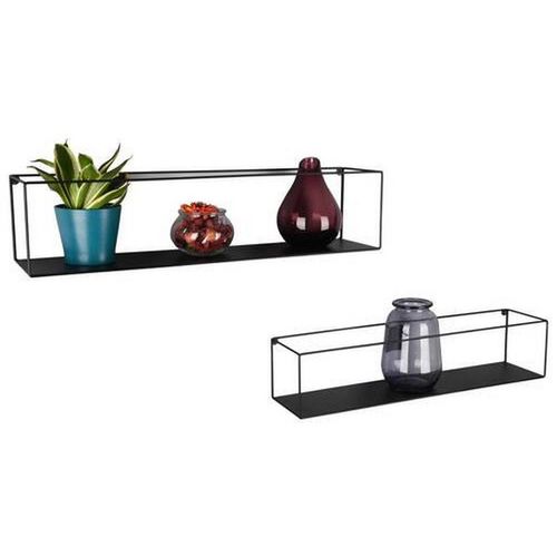 Wandregalset , Schwarz , Metall , 2-teilig , 65x15x15 cm , hängend , Wohnzimmer, Regale, Wandregale