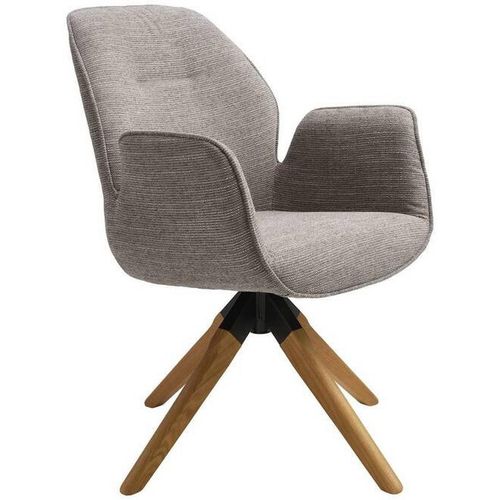 Mid.you Armlehnstuhl , Grau, Natur , Holz, Textil , Eiche , massiv , Drehkreuz , 61x84x62 cm , Sitzfläche 360° drehbar , Esszimmer, Stühle,