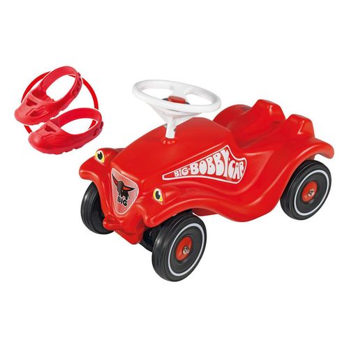 BIG Rutschfahrzeug Bobby Car-Set inkl. Schuhschoner und Flüsterräder , Rot, Schwarz, Weiß , Metall, Kunststoff , 30x38x58 cm , Hupton , Spielzeug,