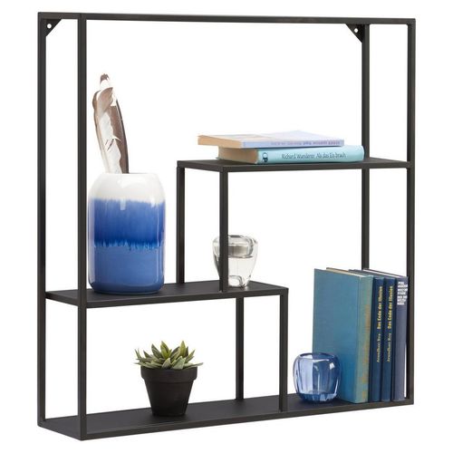 Landscape Wandregal , Schwarz , Metall , 60x60x13 cm , Wohnzimmer, Regale, Wandregale