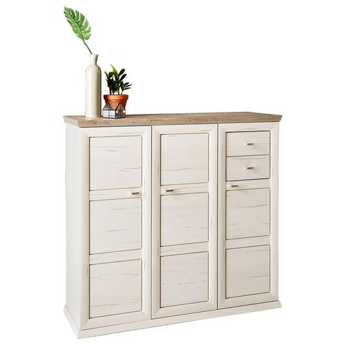 Hom`in Schuhschrank , Grau, Weiß , Holzwerkstoff , 7 Fächer , 2 Schubladen , 133.4x123x42.5 cm , Beimöbel erhältlich , Garderobe, Schuhaufbewahrung,
