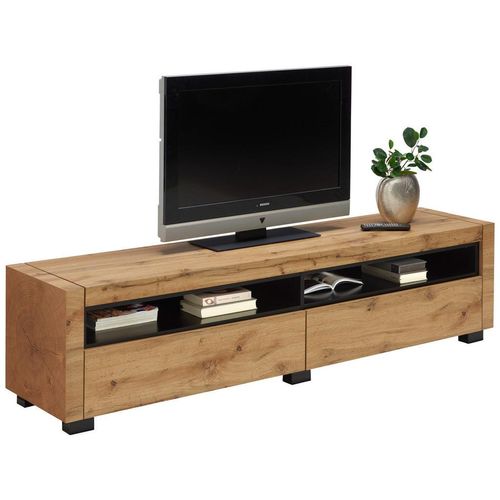 Xora Lowboard , Schwarz, Eiche , Holzwerkstoff , 2 Schubladen , 180x46x40 cm , Wohnzimmer, Wohnwände, Lowboards