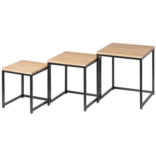 Mid.you Satztisch , Natur, Schwarz , Metall, Holzwerkstoff , 3-teilig , quadratisch , eckig , einfacher Aufbau , Wohnzimmer, Wohnzimmertische,