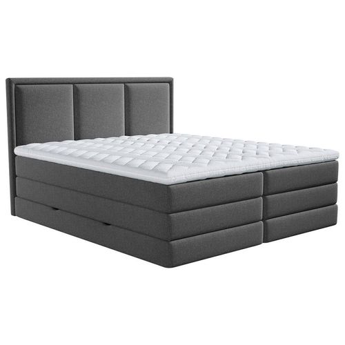 Mid.you Boxspringbett , Anthrazit , Textil , H2 + H3 , 7-Zonen , Höhe ca. 18 cm , 200x200 cm , Bettkasten, gepolstertes Kopfteil, Topper durchgehend,