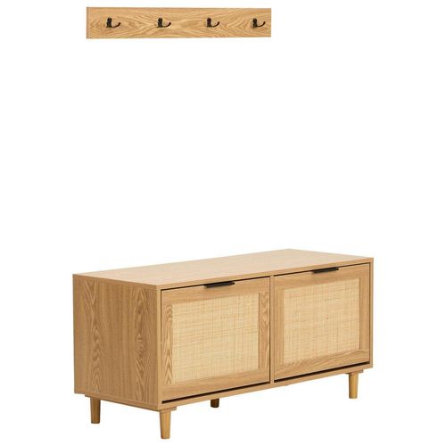 Mid.you Schuhkipper , Natur , Holz, Holzwerkstoff , Kiefer, Rattan , massiv , 100x46.5x39 cm , Garderobe, Schuhaufbewahrung, Schuhkipper