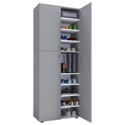 Mid.you Schuhschrank , Grau , Holzwerkstoff , 8 Fächer , 70x182x37 cm , Garderobe, Schuhaufbewahrung, Schuhschränke