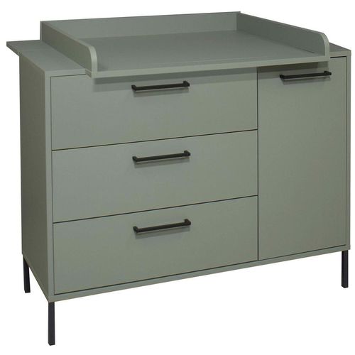 Jimmylee Wickelkommode MIA , Grün , Metall , 1 Fächer , 3 Schubladen , 119x91x101 cm , DIN EN ISO 9001 , Babymöbel, Wickelkommoden & Zubehör,