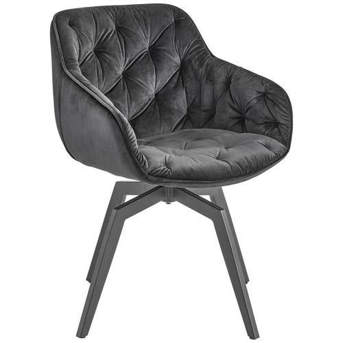 Livetastic Armlehnstuhl , Schwarz , Holz, Metall, Textil , Pappel , Sperrholz , Drehkreuz , 58x83x63 cm , Sitzfläche 360° drehbar , Esszimmer, Stühle,