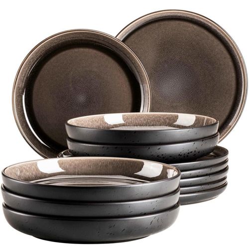 Mäser Tafelservice Niara , Schwarz, Graubraun , Keramik , 12-teilig , Essen & Trinken, Geschirr, Geschirr-Sets, Tafelservice