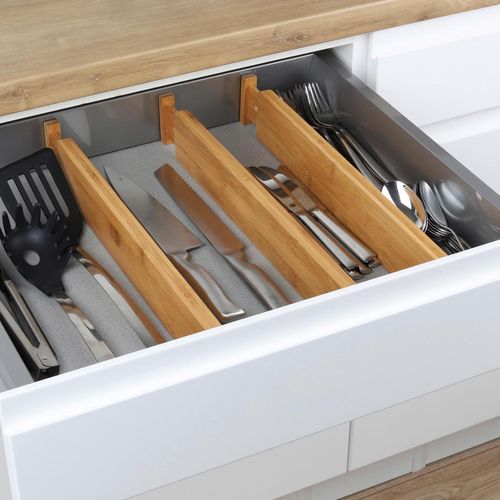 Xxxl Schubladenteiler , Natur , Holz , Bambus , 4 Teiler Fächer , 1.5x6x45.7-55 cm , variabel ausziehbar , Küchenzubehör, Besteckkästen