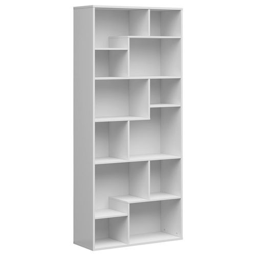 Regal , Weiß Hochglanz , Holzwerkstoff , 8 Fächer , 87.5x197.5x33.5 cm , Wohnzimmer, Regale, Bücherregale
