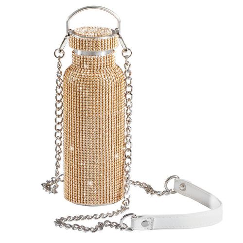 Xxxl Trinkflasche Jacky , Gold , Lederlook , Vintage-Leder , Dekodiamanten , 0,5 L , 21.5 cm , Lfgb , Schraubverschluss, hält warm, kalt , Kaffee &