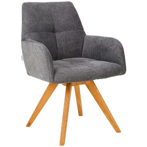 Linea Natura Armlehnstuhl , Anthrazit , Holz, Textil , Wildeiche , vollmassiv , Drehkreuz, Stativgestell , 62x87.5x68.5 cm , inklusive Armlehnen,