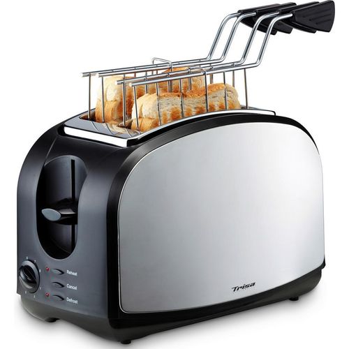 Trisa Electronics Toaster , Schwarz , Kunststoff , 17x19.4x28.5 cm , RoHS, Fsc, Reach , Krümelschublade, Auftaufunktion, Aufwärmfunktion ,