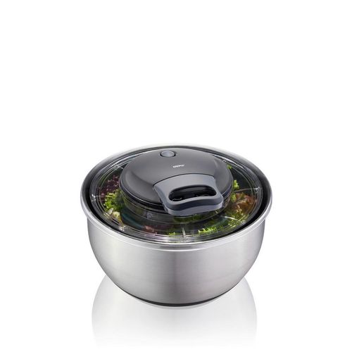 Gefu Salatschleuder Pullit , Schwarz, Transparent , Metall, Kunststoff , 4,5 L , rund , 18.5 cm , Deckel mit Sichtfenster , Kochen, Küchenhelfer,