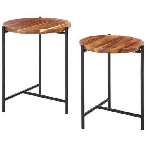 PBJ Satztisch , Holz, Metall , 2-teilig , Akazie , massiv , rund , Rundrohr , 36.5x41.5x41.5 cm , Wohnzimmer, Wohnzimmertische, Satztische