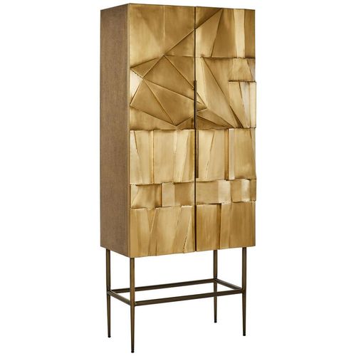 Ambia Home Highboard , Hellbraun, Messing, Gold , Holzwerkstoff , Abstraktes , 3 Fächer , 75x180x40 cm , Wohnzimmer, Kommoden & Sideboards, Highboards