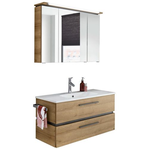 Musterring Badezimmer Rimini , Eiche , Metall , 3-teilig , 6 Fächer , 2,2 Schubladen , 101 cm , Made in Germany , hängend , Badezimmer, Badmöbelsets &